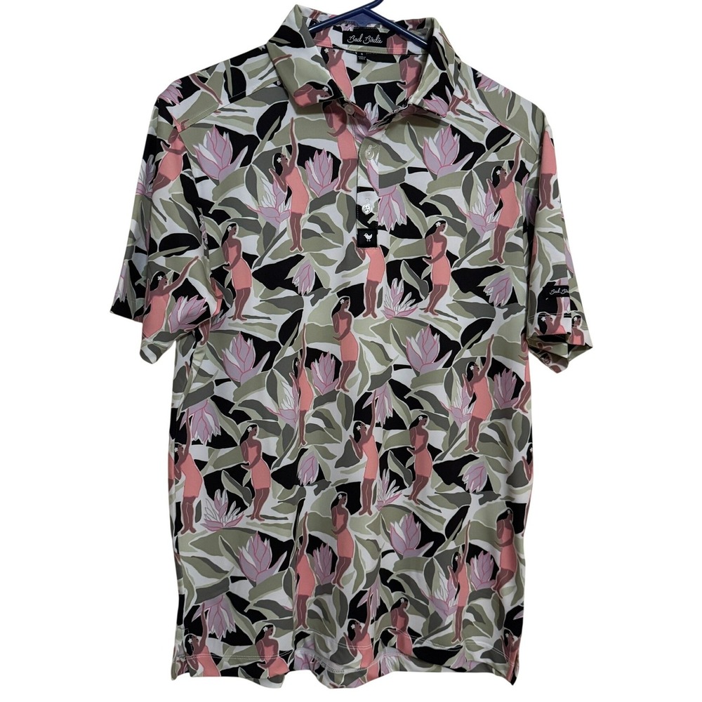 Bad Birdie Golf Polo Shirt Mens Small Performance Hawaiian Athleisure Green EUC